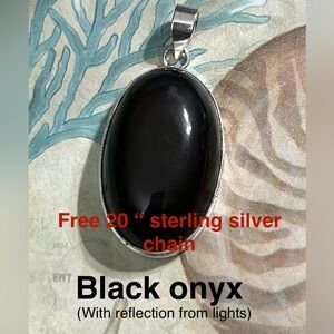 Black Onyx Gemstone Pendant in Sterling Silver